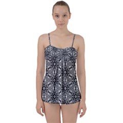 Black And White Pattern Babydoll Tankini Set