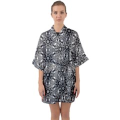 Black And White Pattern Half Sleeve Satin Kimono  by HermanTelo