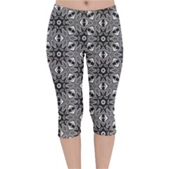 Black And White Pattern Velvet Capri Leggings  by HermanTelo