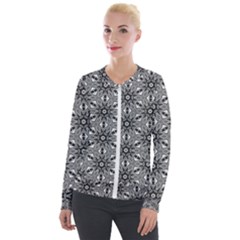 Black And White Pattern Velour Zip Up Jacket by HermanTelo