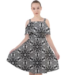 Black And White Pattern Cut Out Shoulders Chiffon Dress by HermanTelo