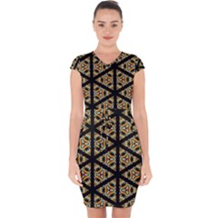 Pattern Stained Glass Triangles Capsleeve Drawstring Dress 