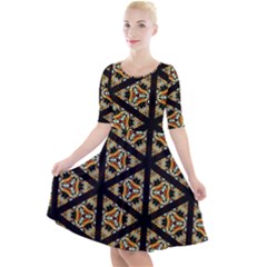 Pattern Stained Glass Triangles Quarter Sleeve A-line Dress