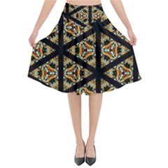 Pattern Stained Glass Triangles Flared Midi Skirt