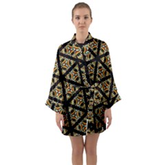 Pattern Stained Glass Triangles Long Sleeve Satin Kimono