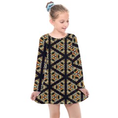 Pattern Stained Glass Triangles Kids  Long Sleeve Dress