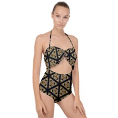 Pattern Stained Glass Triangles Scallop Top Cut Out Swimsuit