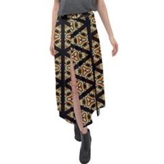 Pattern Stained Glass Triangles Velour Split Maxi Skirt by HermanTelo