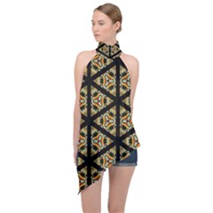 Pattern Stained Glass Triangles Halter Asymmetric Satin Top by HermanTelo