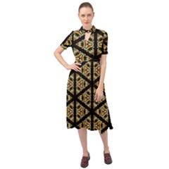 Pattern Stained Glass Triangles Keyhole Neckline Chiffon Dress