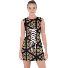 Pattern Stained Glass Triangles Lace Up Front Bodycon Dress