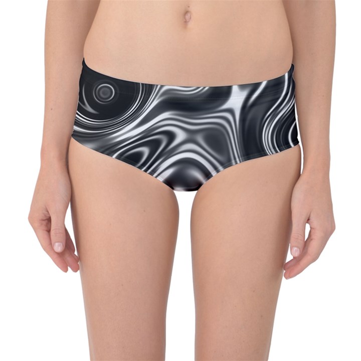 Wave Abstract Lines Mid-Waist Bikini Bottoms