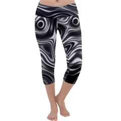 Wave Abstract Lines Capri Yoga Leggings by HermanTelo