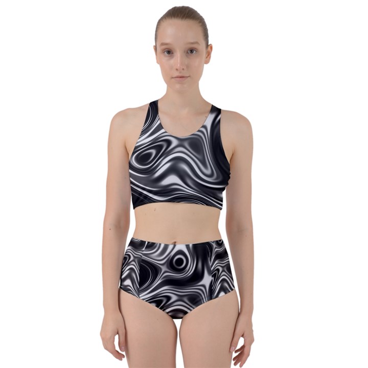 Wave Abstract Lines Racer Back Bikini Set