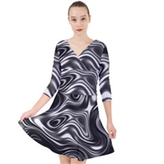 Wave Abstract Lines Quarter Sleeve Front Wrap Dress by HermanTelo