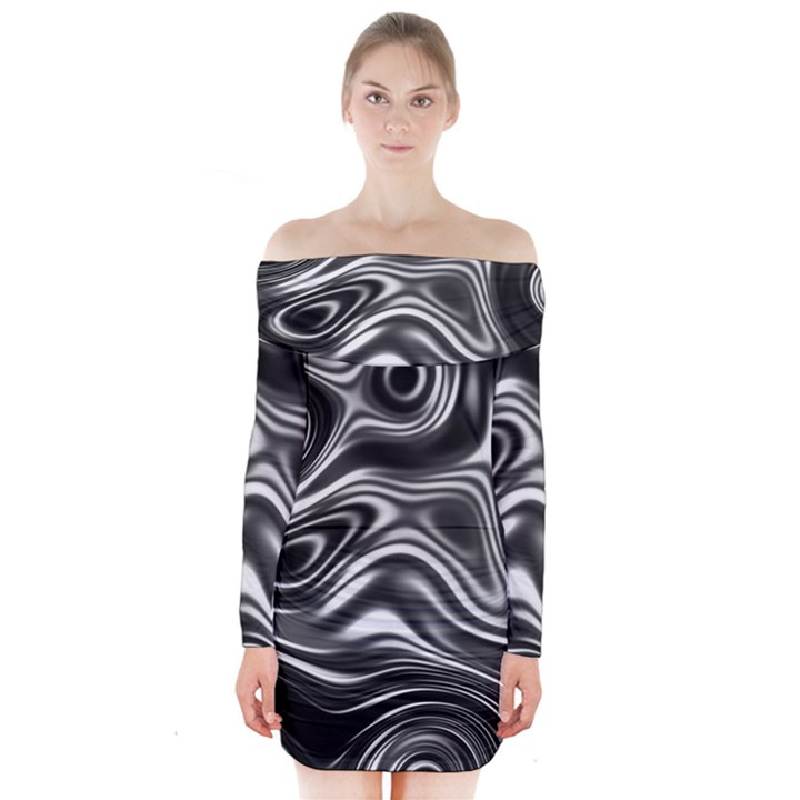 Wave Abstract Lines Long Sleeve Off Shoulder Dress