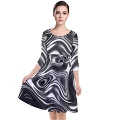 Wave Abstract Lines Quarter Sleeve Waist Band Dress