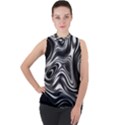 Wave Abstract Lines Mock Neck Chiffon Sleeveless Top View1