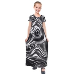 Wave Abstract Lines Kids  Short Sleeve Maxi Dress by HermanTelo