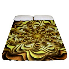 Fractal Flower Petals Gold Fitted Sheet (queen Size) by HermanTelo