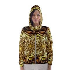 Fractal Flower Petals Gold Women s Hooded Windbreaker