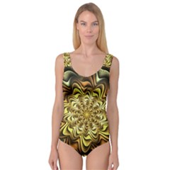 Fractal Flower Petals Gold Princess Tank Leotard  by HermanTelo