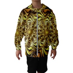 Fractal Flower Petals Gold Kids  Hooded Windbreaker