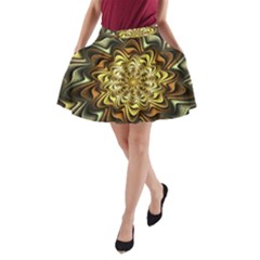 Fractal Flower Petals Gold A-line Pocket Skirt