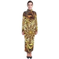 Fractal Flower Petals Gold Turtleneck Maxi Dress