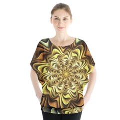 Fractal Flower Petals Gold Batwing Chiffon Blouse