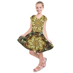 Fractal Flower Petals Gold Kids  Short Sleeve Dress by HermanTelo