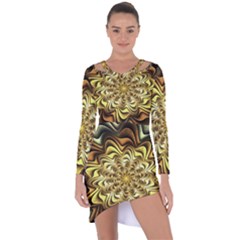 Fractal Flower Petals Gold Asymmetric Cut-out Shift Dress