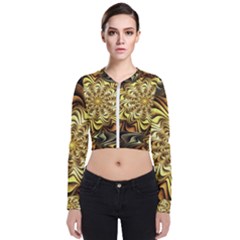 Fractal Flower Petals Gold Long Sleeve Zip Up Bomber Jacket