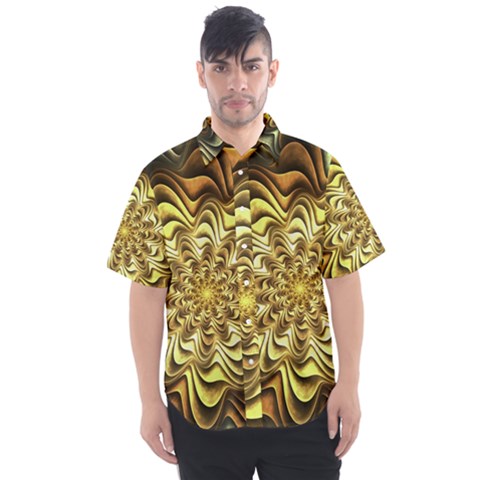 Fractal Flower Petals Gold Men s Short Sleeve Shirt by HermanTelo