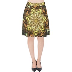 Fractal Flower Petals Gold Velvet High Waist Skirt by HermanTelo