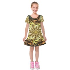 Fractal Flower Petals Gold Kids  Short Sleeve Velvet Dress by HermanTelo