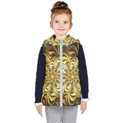 Fractal Flower Petals Gold Kids  Hooded Puffer Vest by HermanTelo