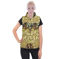 Fractal Flower Petals Gold Women s Button Up Vest