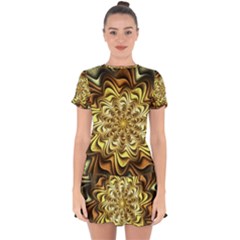 Fractal Flower Petals Gold Drop Hem Mini Chiffon Dress