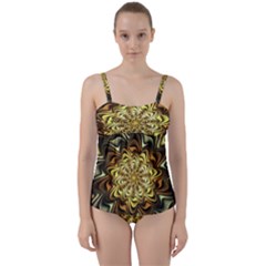 Fractal Flower Petals Gold Twist Front Tankini Set by HermanTelo