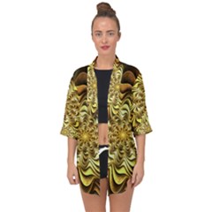 Fractal Flower Petals Gold Open Front Chiffon Kimono