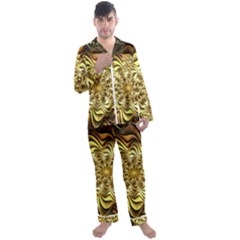 Fractal Flower Petals Gold Men s Satin Pajamas Long Pants Set by HermanTelo