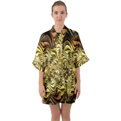 Fractal Flower Petals Gold Half Sleeve Satin Kimono  by HermanTelo