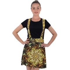 Fractal Flower Petals Gold Velvet Suspender Skater Skirt