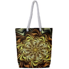 Fractal Flower Petals Gold Full Print Rope Handle Tote (small) by HermanTelo