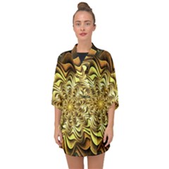 Fractal Flower Petals Gold Half Sleeve Chiffon Kimono by HermanTelo