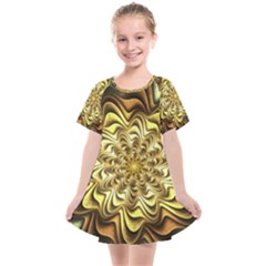 Fractal Flower Petals Gold Kids  Smock Dress