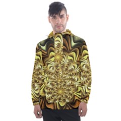 Fractal Flower Petals Gold Men s Front Pocket Pullover Windbreaker by HermanTelo