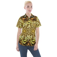 Fractal Flower Petals Gold Women s Short Sleeve Pocket Shirt