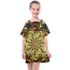 Fractal Flower Petals Gold Kids  One Piece Chiffon Dress by HermanTelo